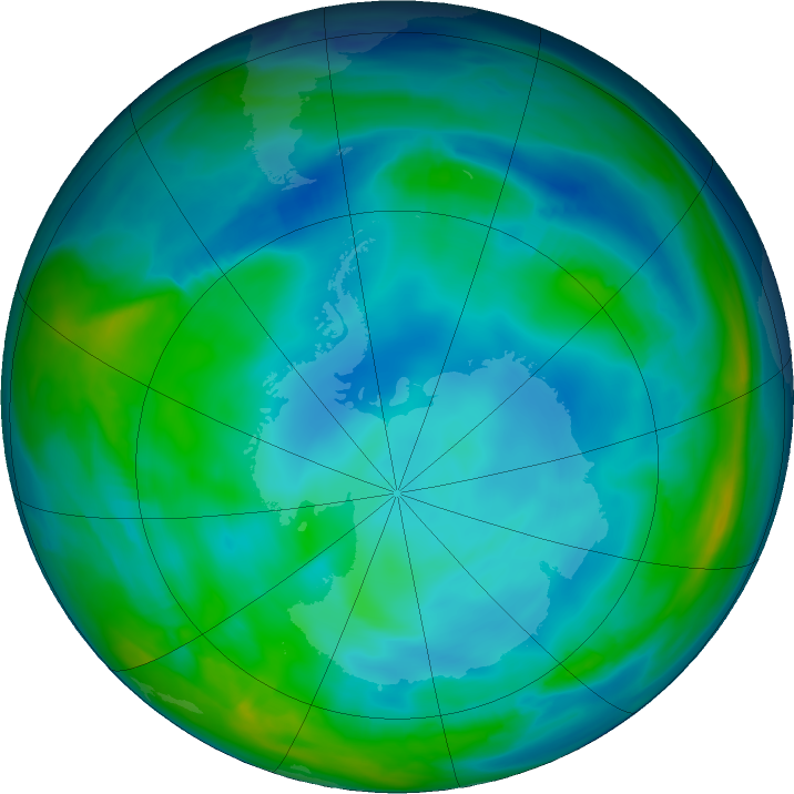 Antarctic ozone map for 15 June 2019